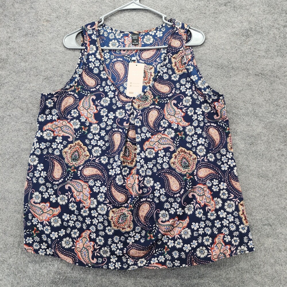 Emery Rose Shirt Womens XL Sleeveless Blue Paisley